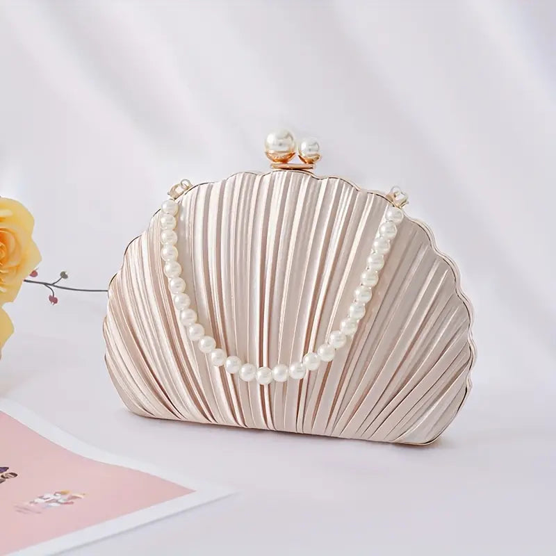 Stylish Evening Bag with Pleats And Pearls