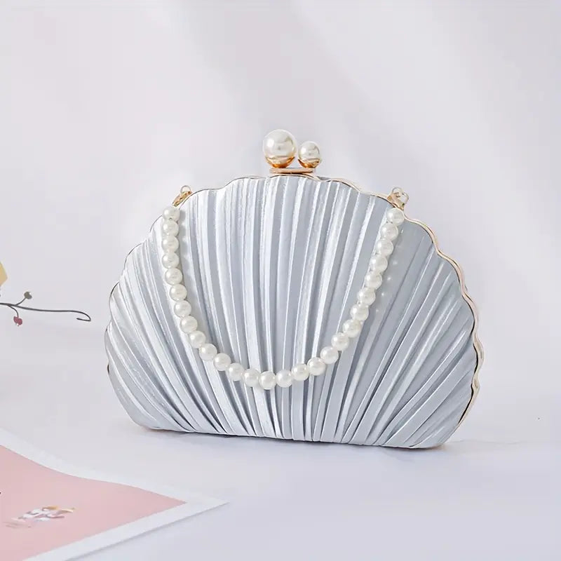 Stylish Evening Bag with Pleats And Pearls