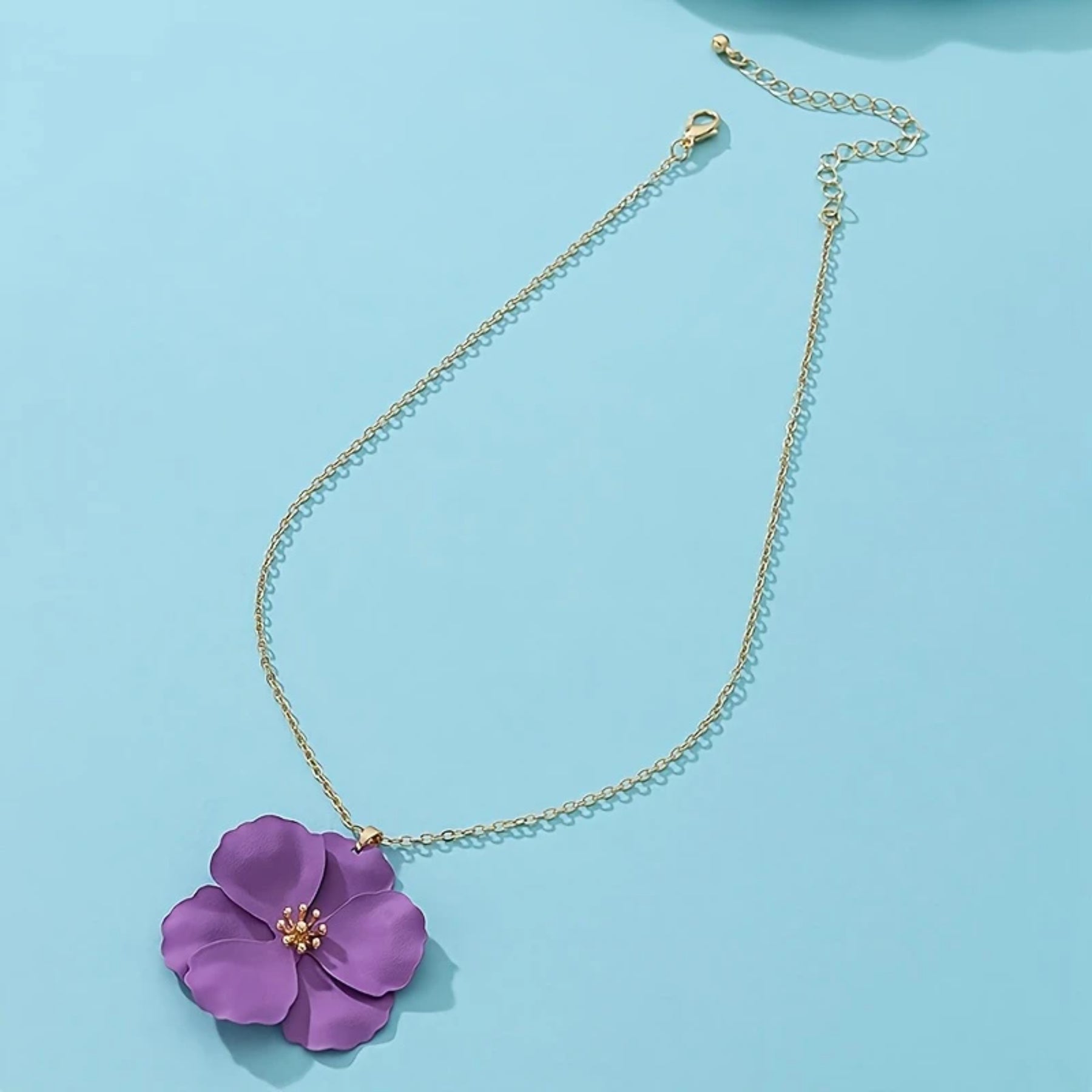 Elegant Pink Flower Pendant Necklace with Gold-Tone Chain