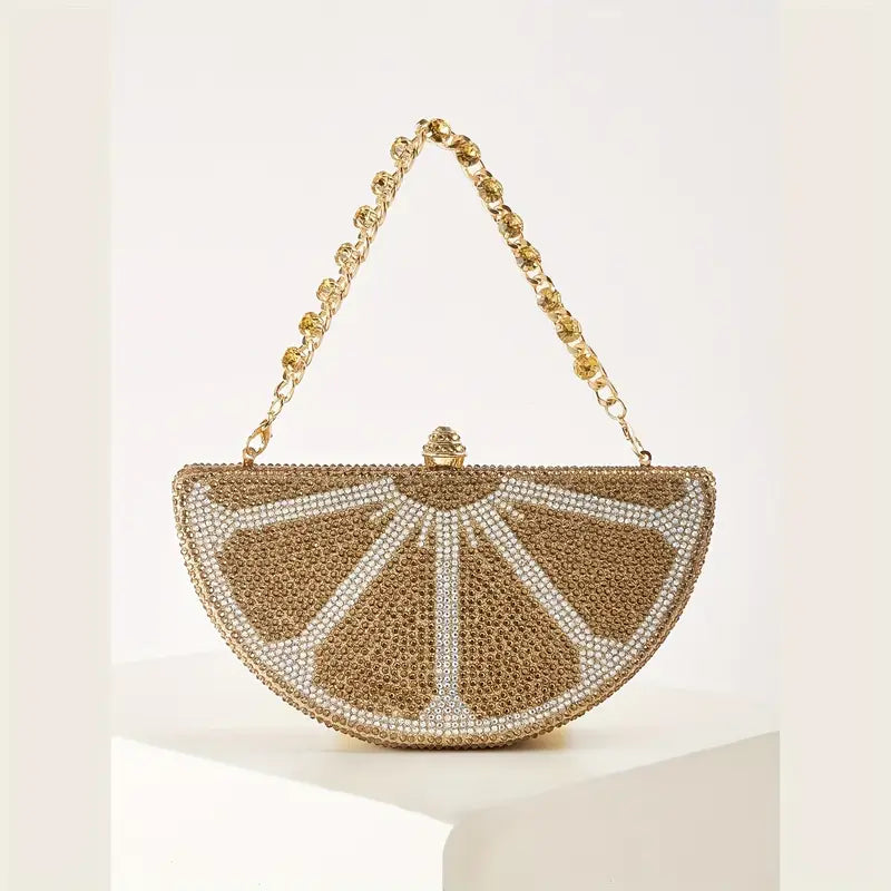 Elegant Golden Rhinestone Evening Clutch with Removable Strap