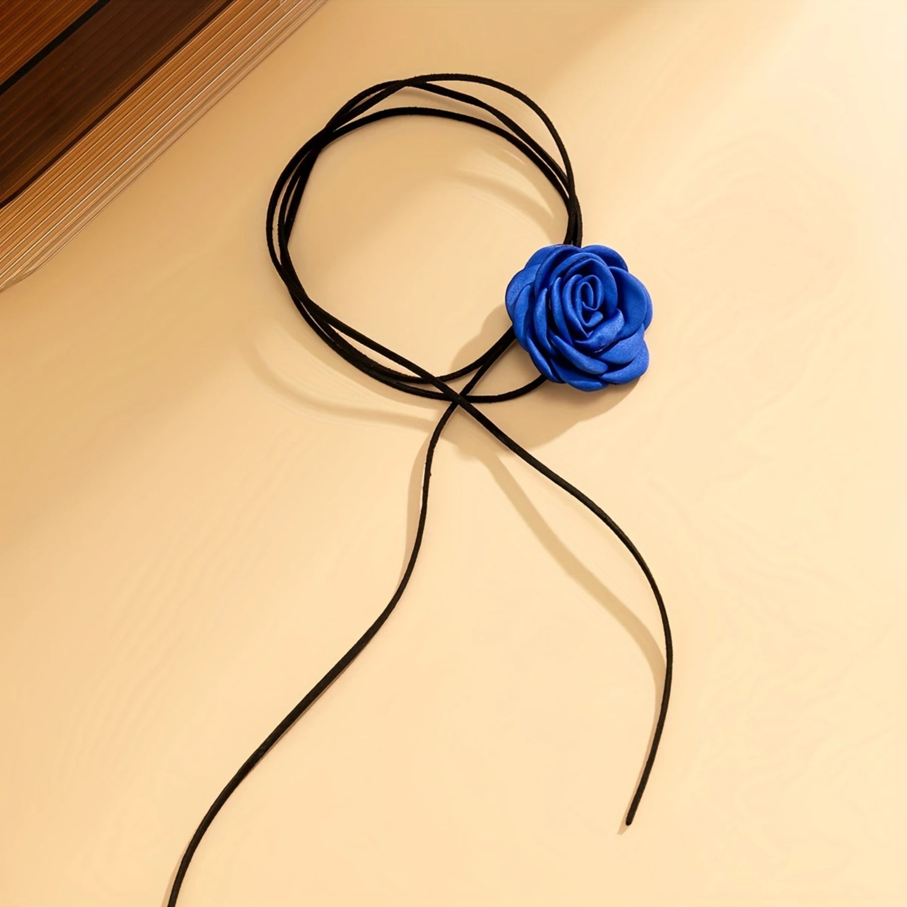 Elegant Fabric Choker Necklace Polyester Tie with Adjustable Black Cord for Women
