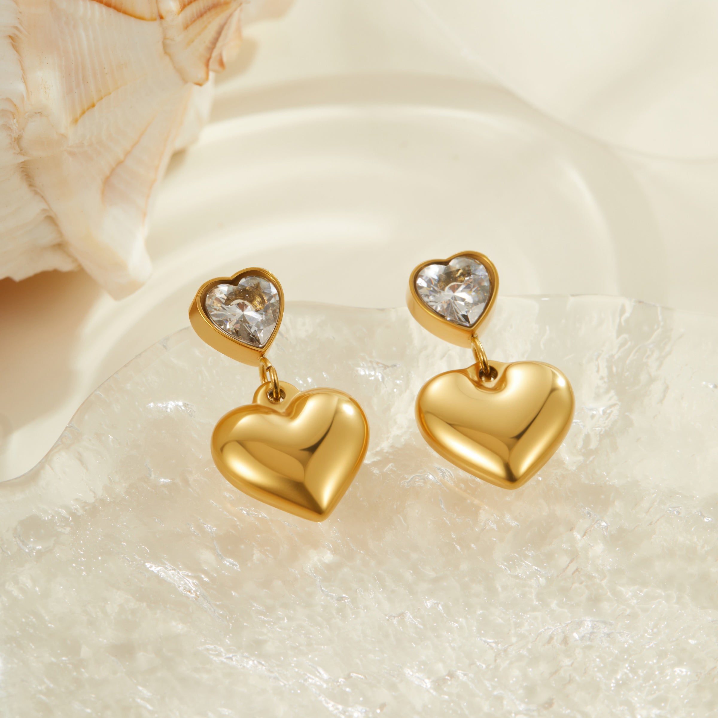 18K Gold Plated Cute Shiny Heart Zircon Pendant Earring
