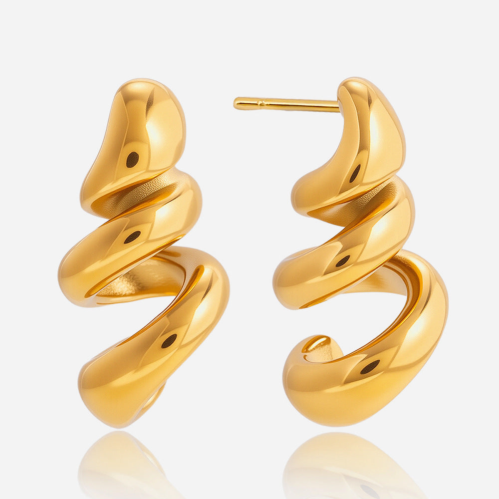 Minimalist 18K Gold Plated Spiral Twist Hoop Earrings