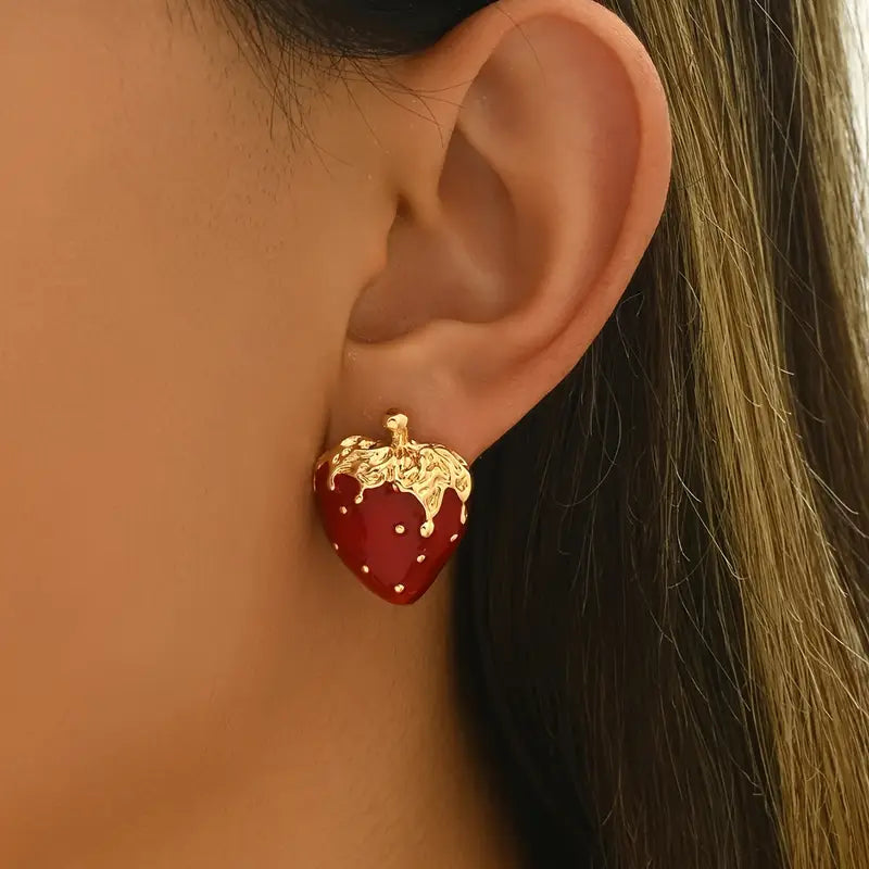 Elegant Red Strawberry Stud Earrings for Party Occasions