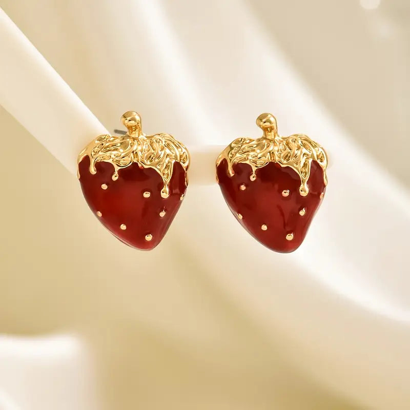 Elegant Red Strawberry Stud Earrings for Party Occasions