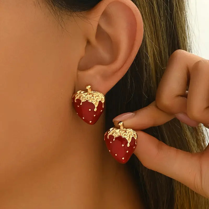 Elegant Red Strawberry Stud Earrings for Party Occasions