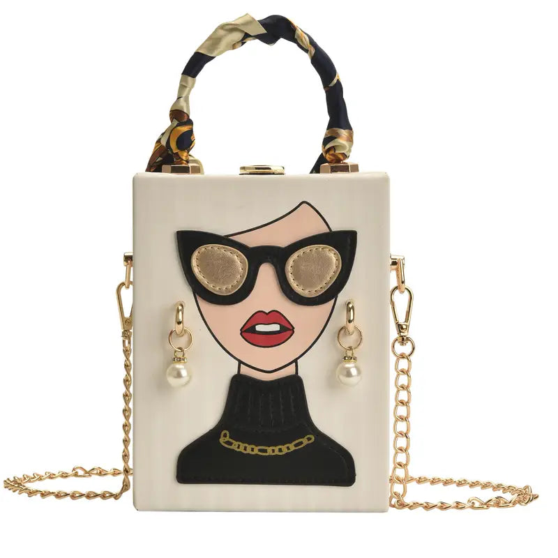 Urban Style Ladyhead Faux Pearl Earrings Design Handbag for Women