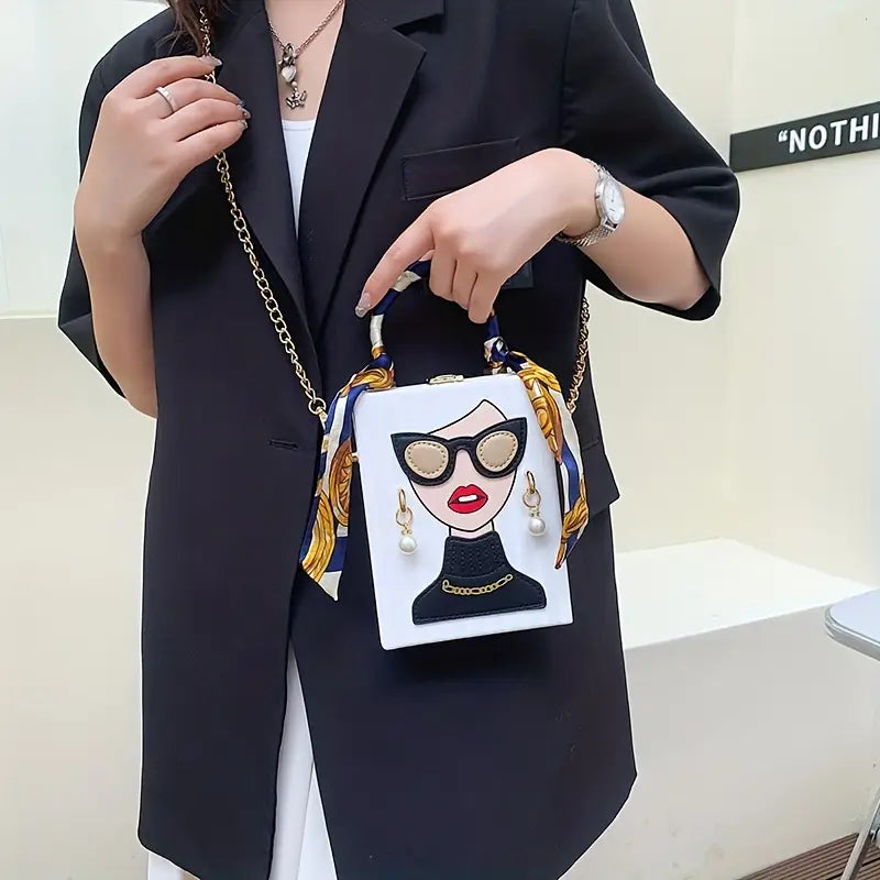 Urban Style Ladyhead Faux Pearl Earrings Design Handbag for Women