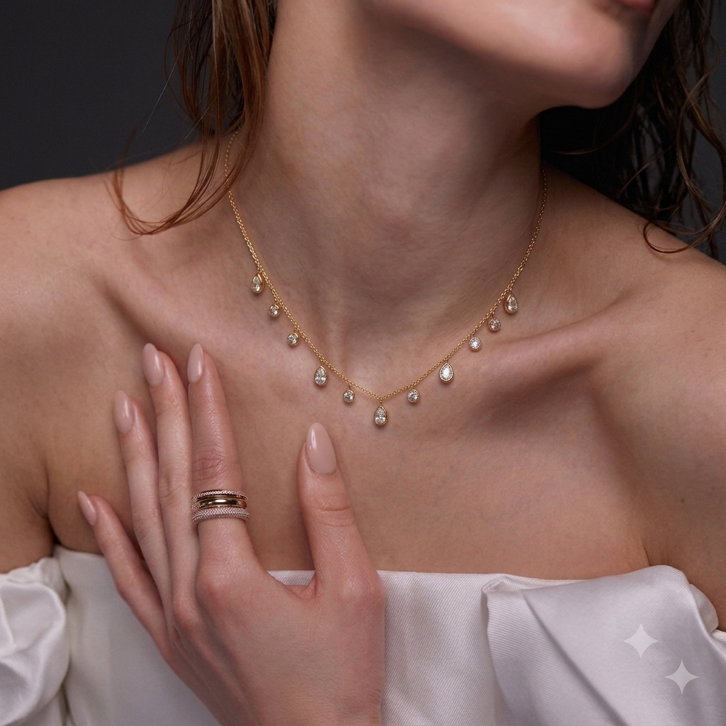 18K Gold Plated Zircon Water Droplet Charms Necklace - Fashion Jewellery