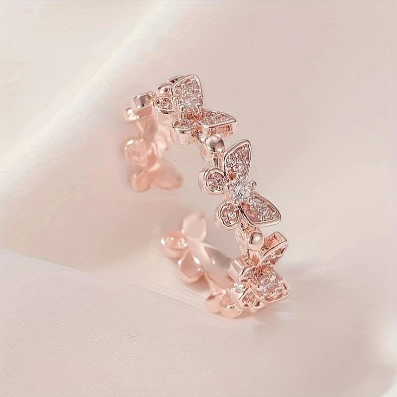 Fashionable And Unique Copper Ring With Zirconia Butterfly For Women