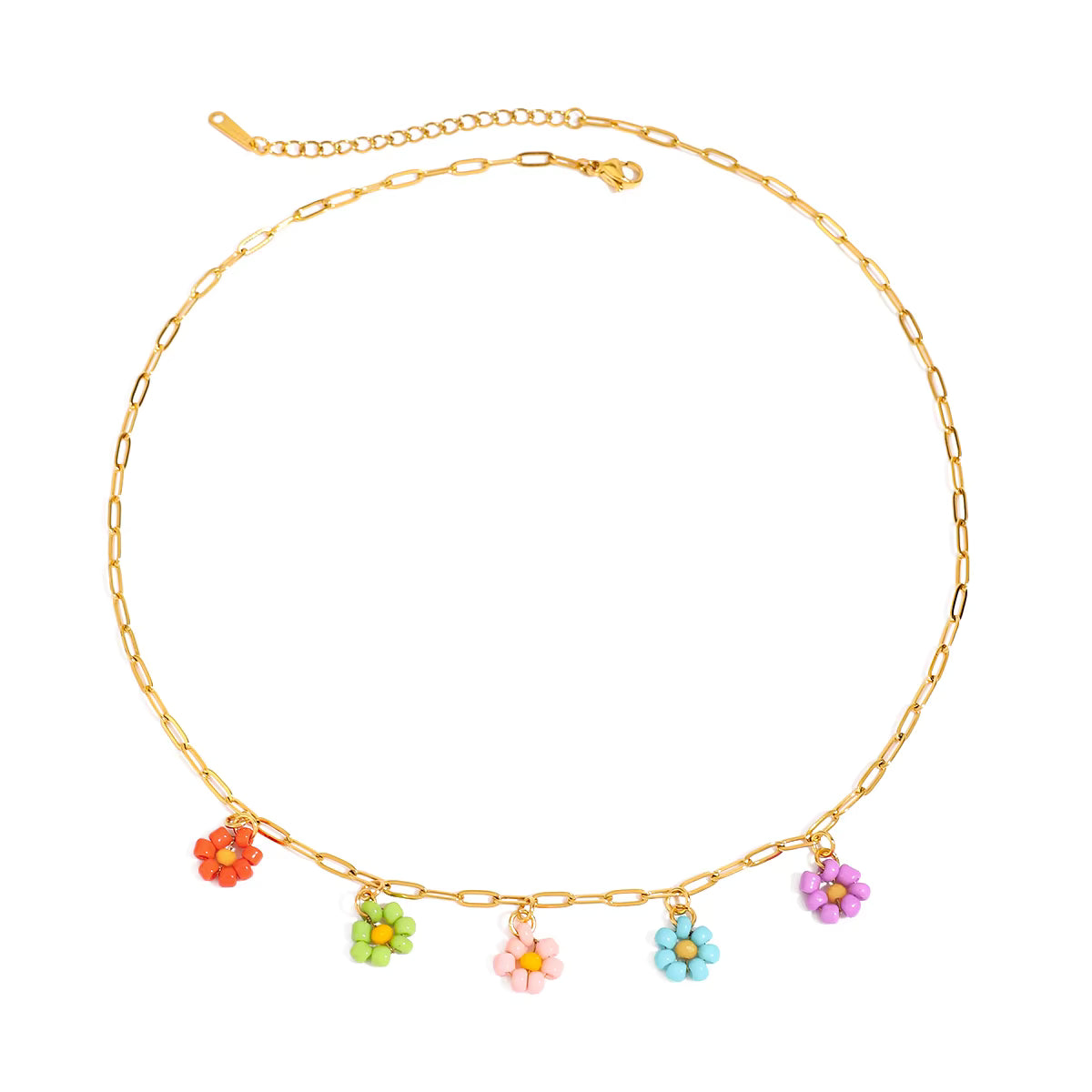 18K Gold Plated Minimalist Beads Flower Charm Necklace