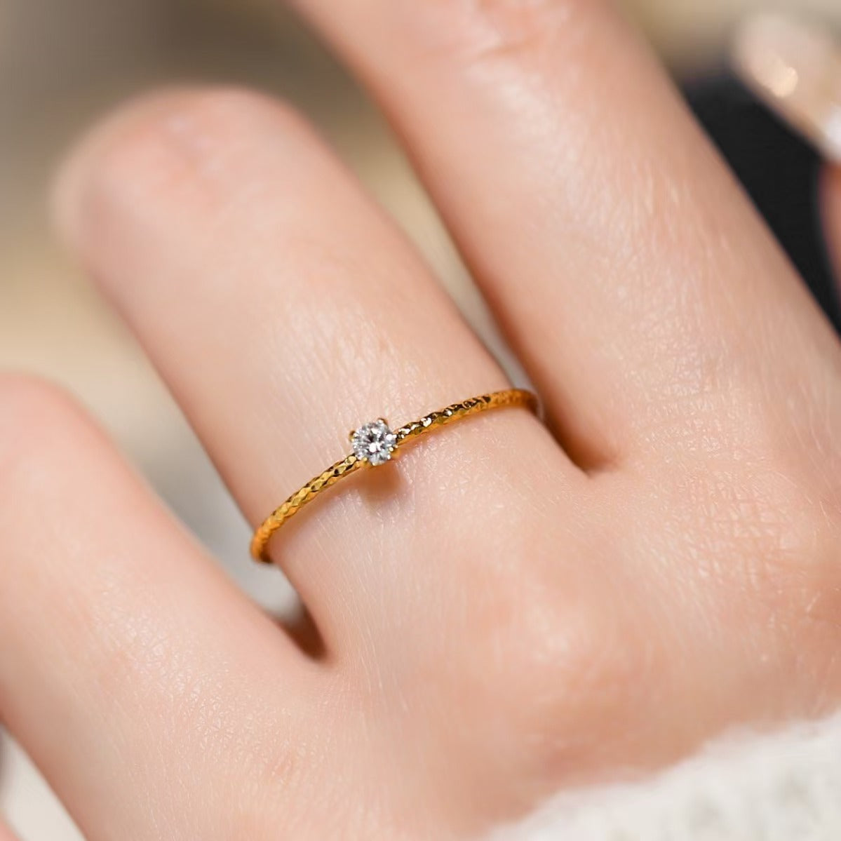 18k Gold Plated Stainless Steel CZ Zirconia Slim Thin Ring