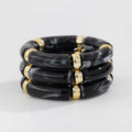 3pcs Boho-Chic Chunky Bamboo Tube Bead Bangles(Black)