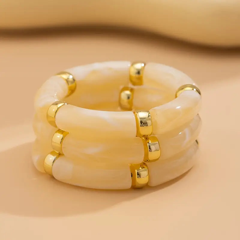 3pcs Vintage Acrylic Bamboo Bead Stackable Elastic Bracelets