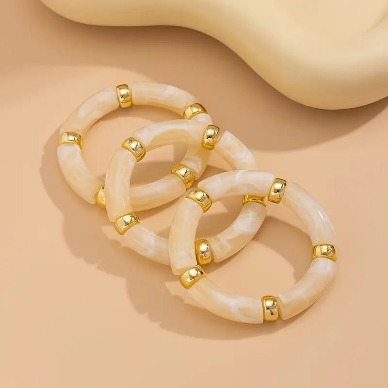 3pcs Vintage Acrylic Bamboo Bead Stackable Elastic Bracelets