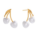 18K Gold Plated Pearl Cherry Stud Earrings for Parties