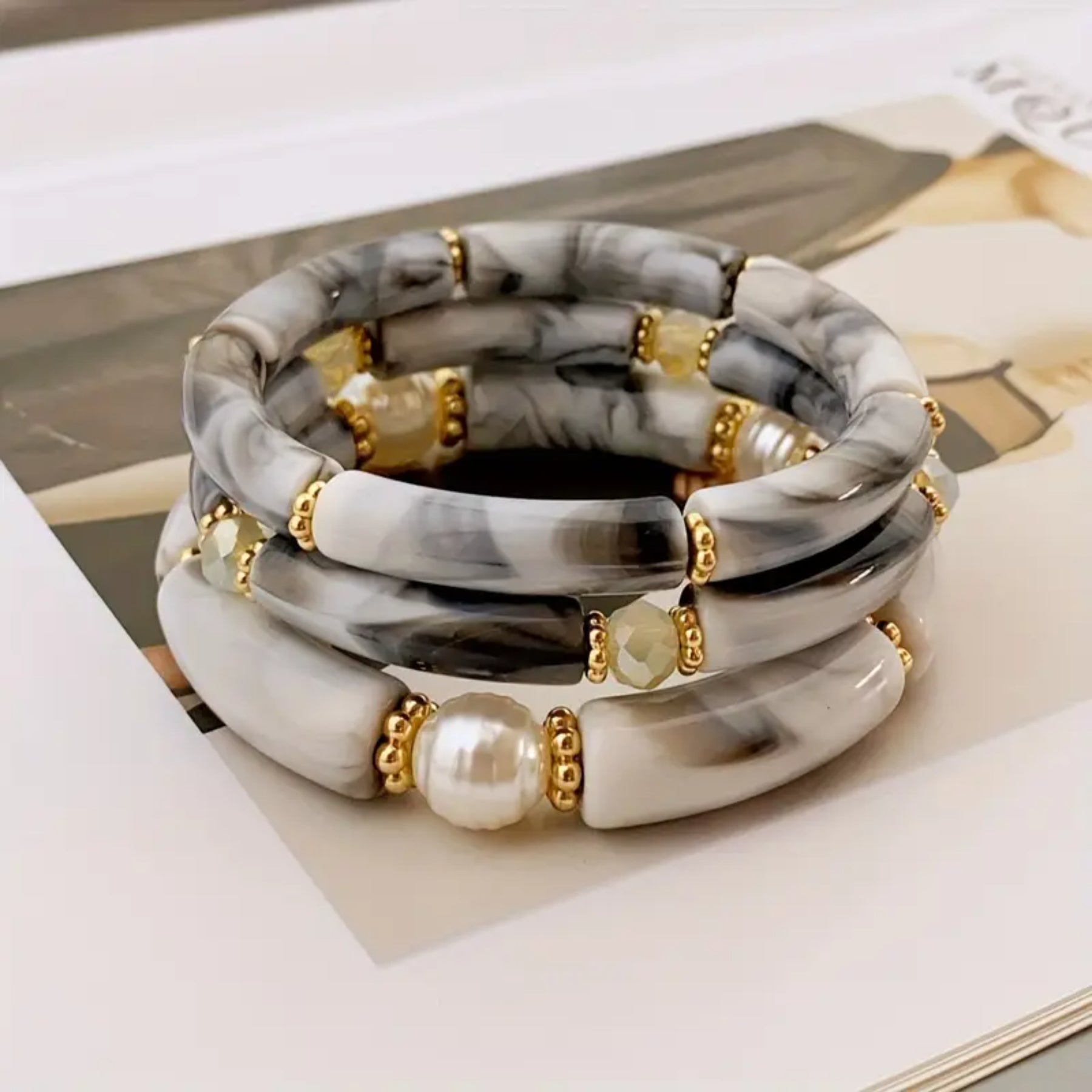 3pcs Boho Vintage Style Acrylic Beaded Bracelet Set for Women