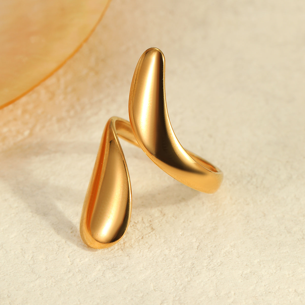 18k Gold Plated Adjustable Teardrop Ring - Minimalist Bypass Wrap Ring