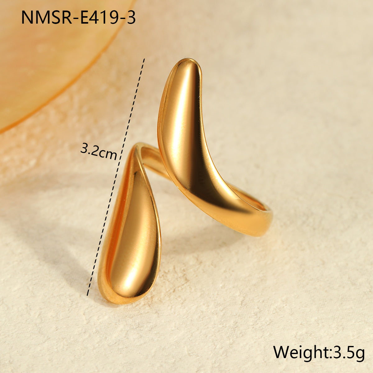 18k Gold Plated Adjustable Teardrop Ring - Minimalist Bypass Wrap Ring
