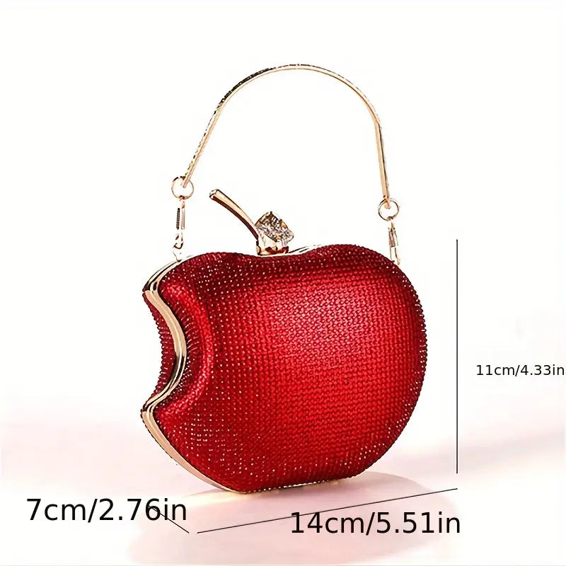 Apple-Shaped Evening Clutch Bag with Beaded Rhinestone Embellishment