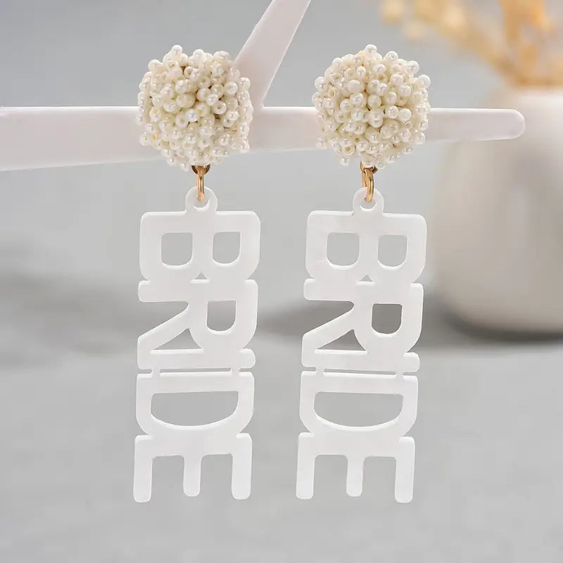 Elegant BRIDE Wedding Earrings for Women - Resin