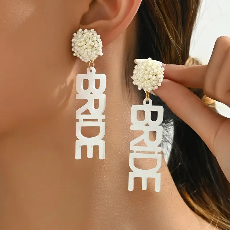 Elegant BRIDE Wedding Earrings for Women - Resin
