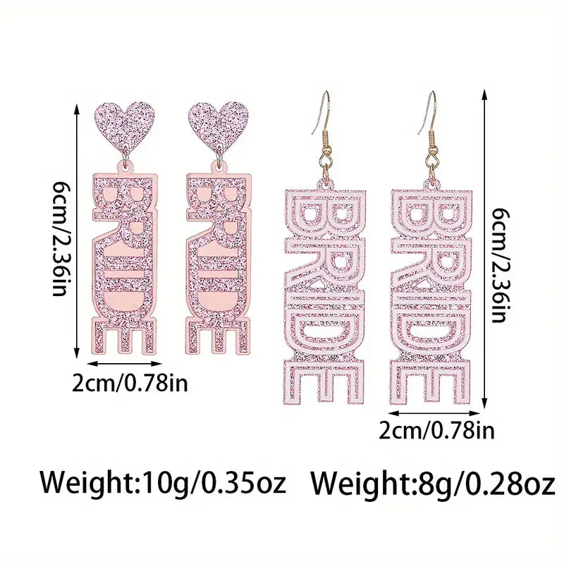 Acrylic 'BRIDE' Wedding Earrings with Stainless Steel Posts