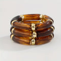 3pcs Boho-Chic Chunky Bamboo Tube Bead Bangles - Stretchable