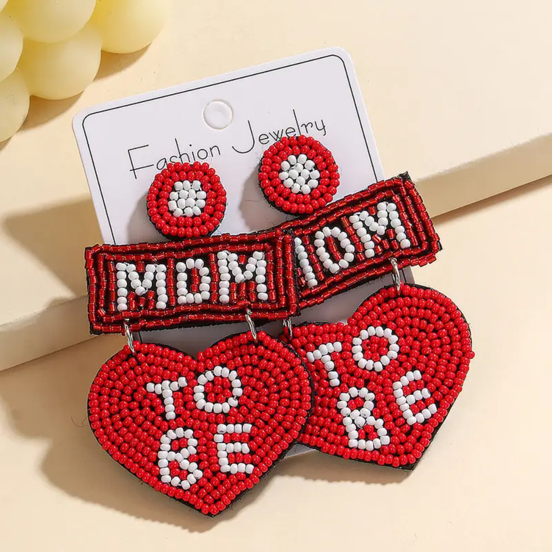 1 Pair Handmade Glass Bead Earrings for "Mom to Be" Heart Design