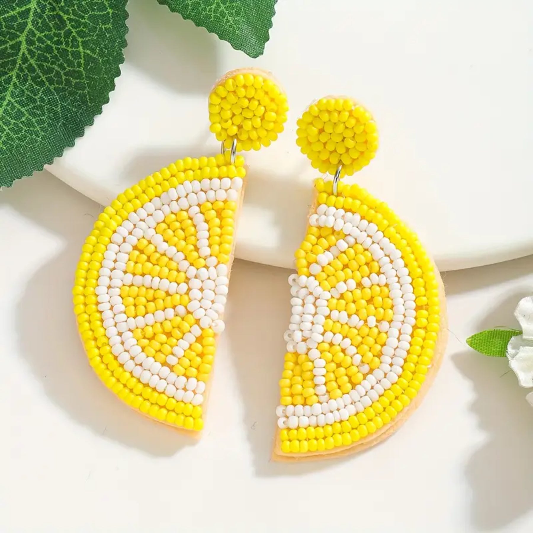 Bohemian Handmade Beaded Lemon Earrings – Colorful Fruit Jewellery for Women