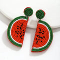 Bohemian Handmade Beaded Watermelon Slice Fruit Earrings for Women