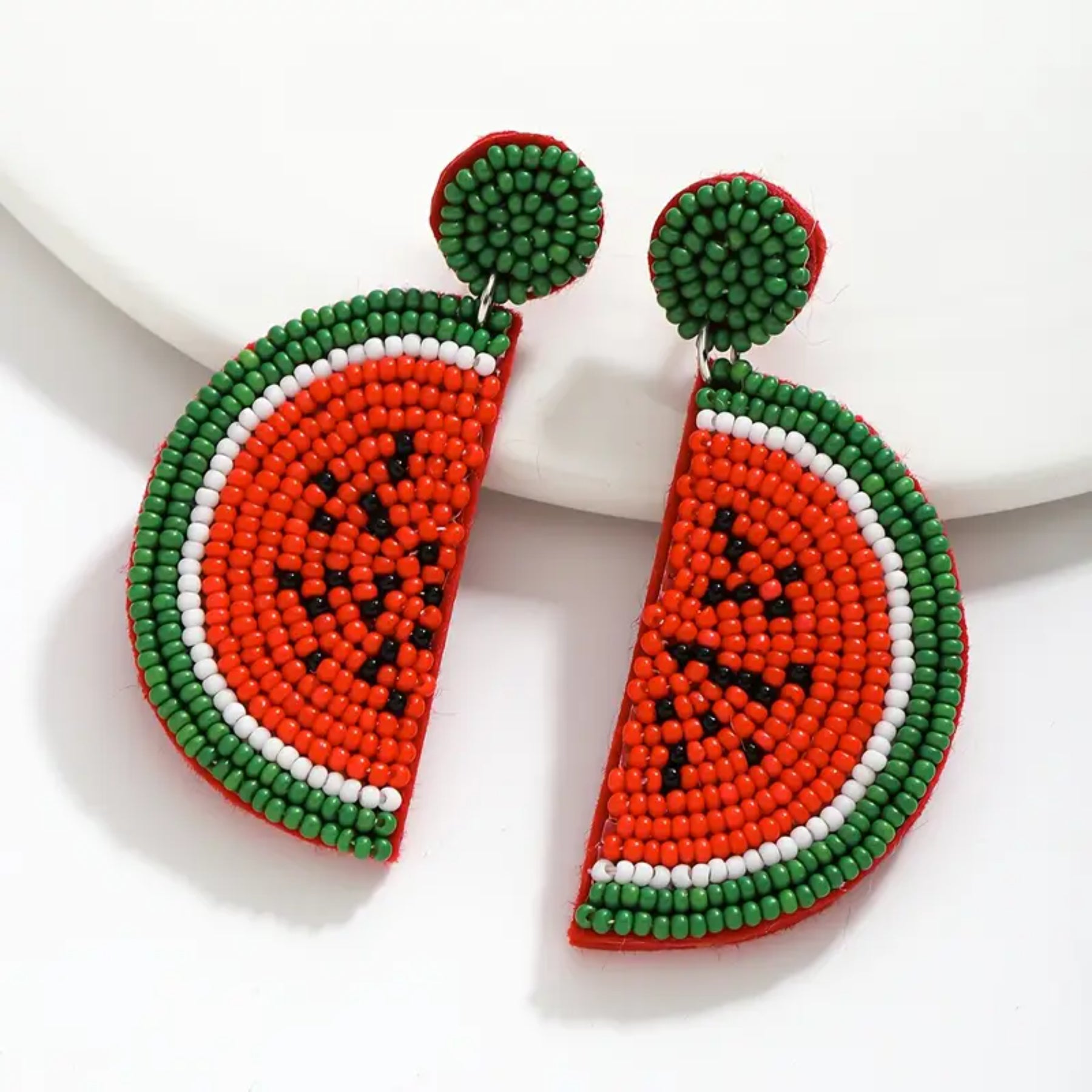 Bohemian Handmade Beaded Watermelon Slice Fruit Earrings for Women