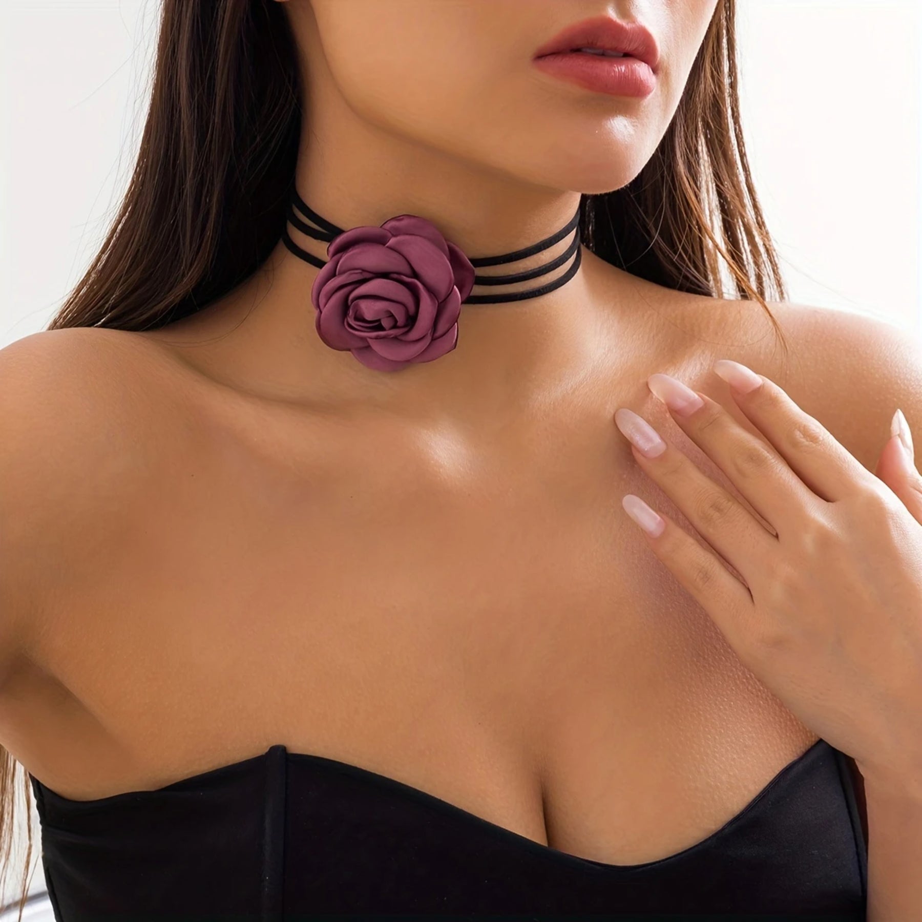 Elegant Fabric Choker Necklace Polyester Tie with Adjustable Black Cord for Women