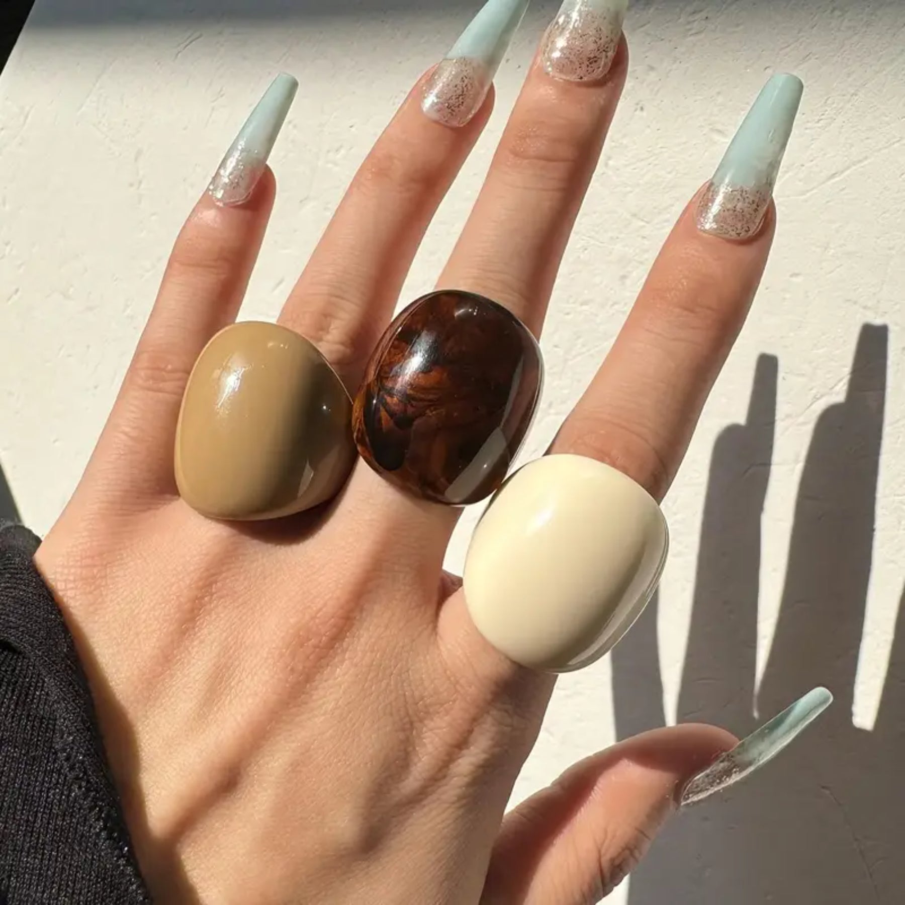 3pcs set Simple Retro Beige Brown Resin Ring