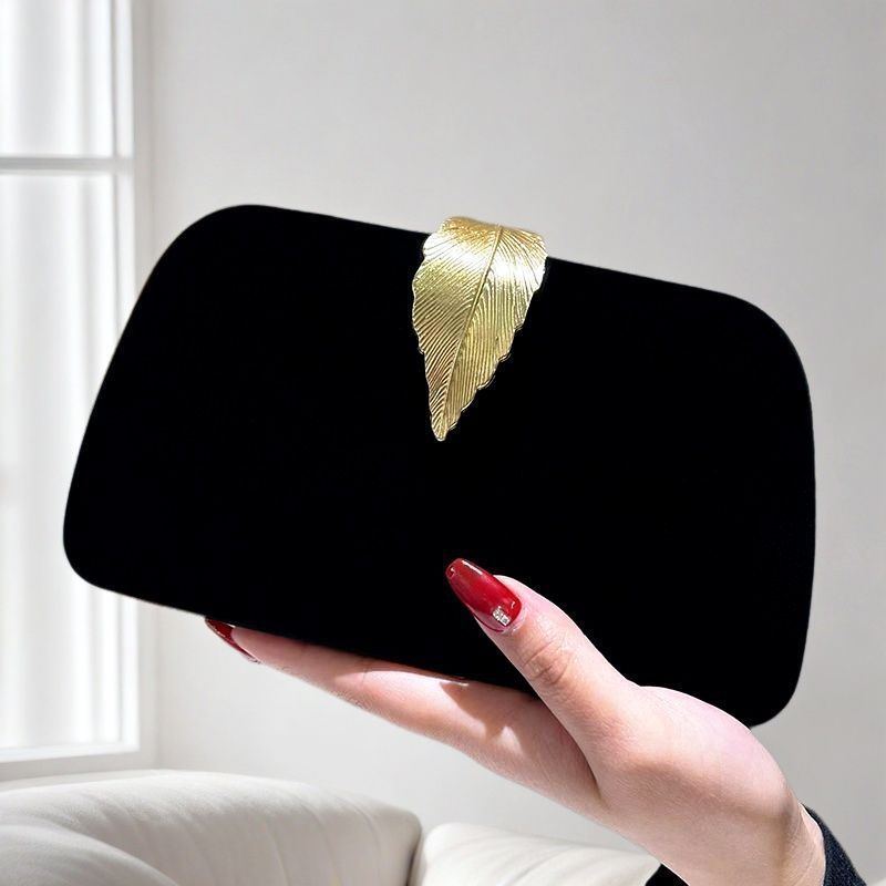 Black Velvet Gold Leaf Evening Clutch Bag