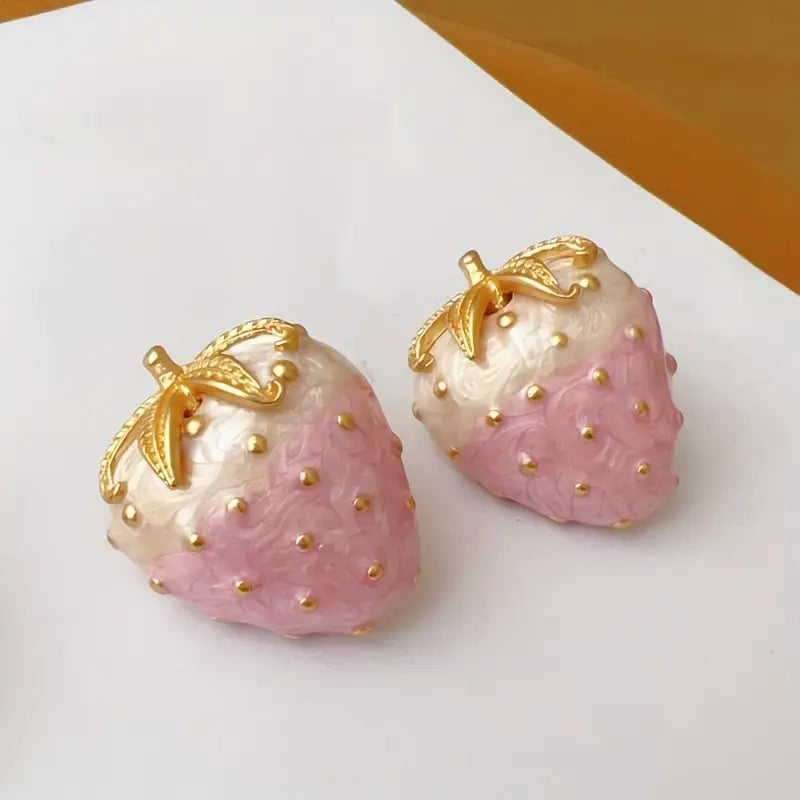 Charming Strawberry Earrings - 3D Fruit Design with Sparkling Accents