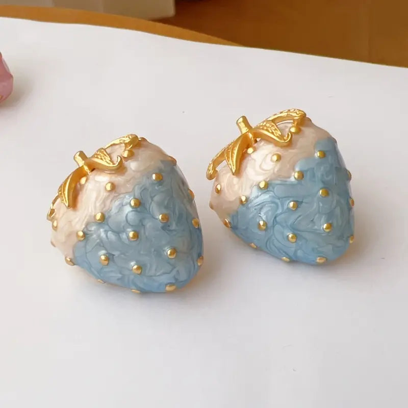 Charming Strawberry Earrings - 3D Fruit Design with Sparkling Accents