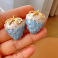 3D Fruit Design Charming Strawberry Earrings with Sparkling Accents
