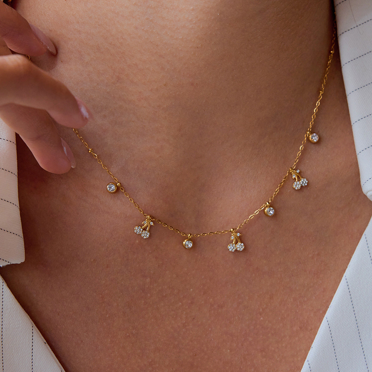 18K Gold Plated Cherry Blossom Dainty Charm Necklace