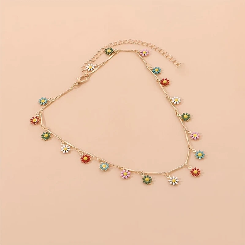 Beach Vacation Pendant Necklace Featuring a Colorful Oil Drop Flower Design