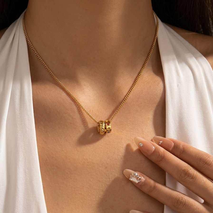 Seraphina 18K Gold Plated Colourful Crystal Halo Dual-Ring Charm Necklace