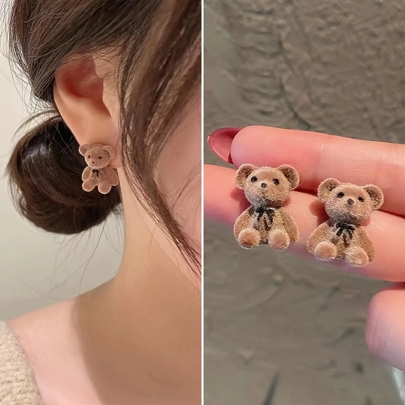 Vintage Cute Bear Stud Earrings for Women