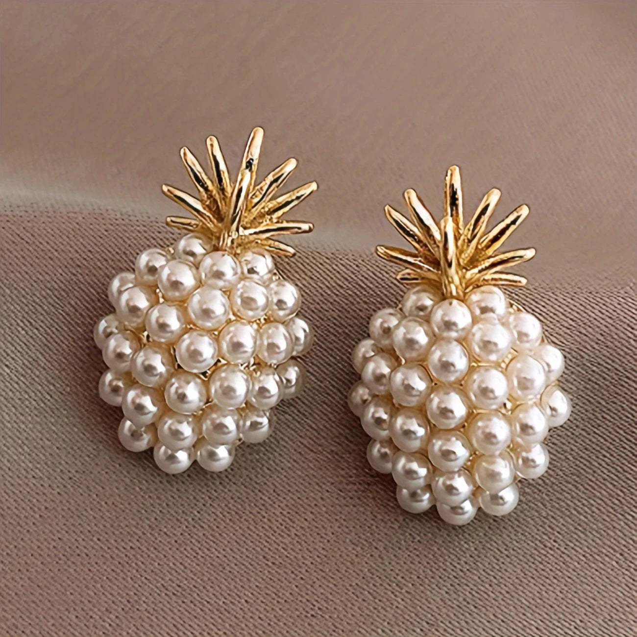 Elegant Zinc Alloy Pineapple Stud Earrings with Faux Pearl Embellishment