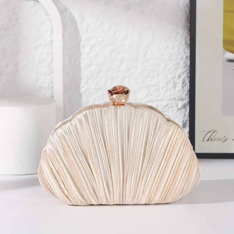 Elegant Shell Shape Design Evening Clutch for Women- Champagne