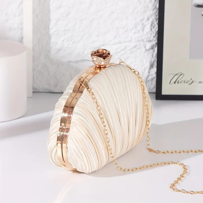 Elegant Shell Shape Design Evening Clutch for Women- Champagne