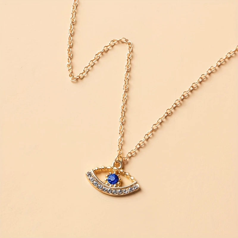 Inlaid Rhinestones Eye-shaped Charm Necklace