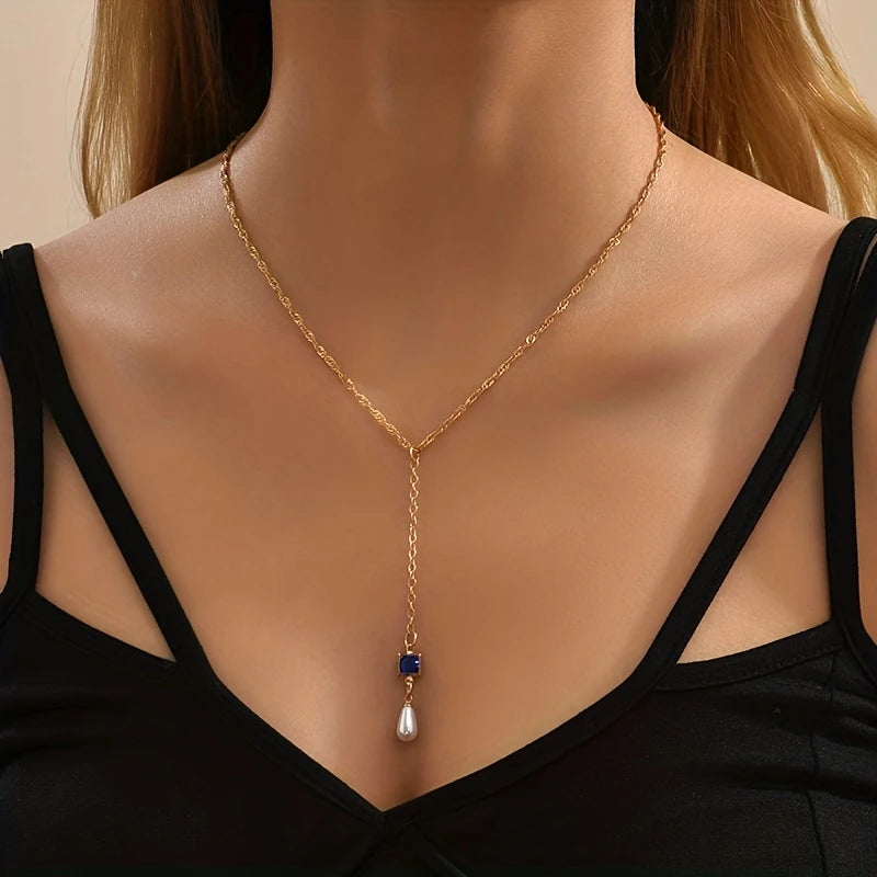 Elegant Geometric Faux Crystal Back Chain Necklace for Women