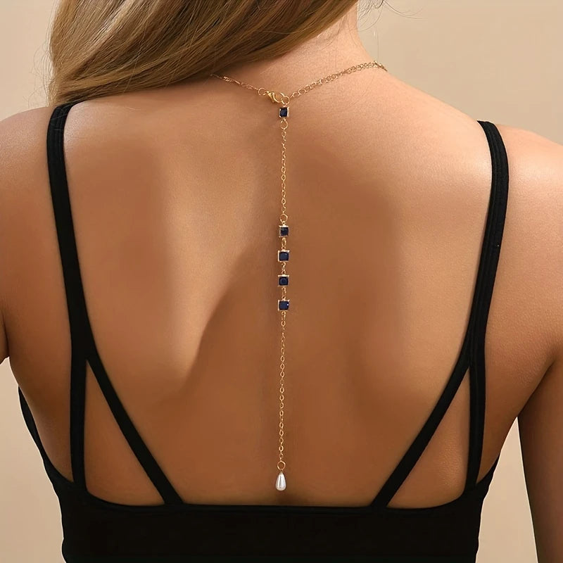 Elegant Geometric Faux Crystal Back Chain Necklace for Women
