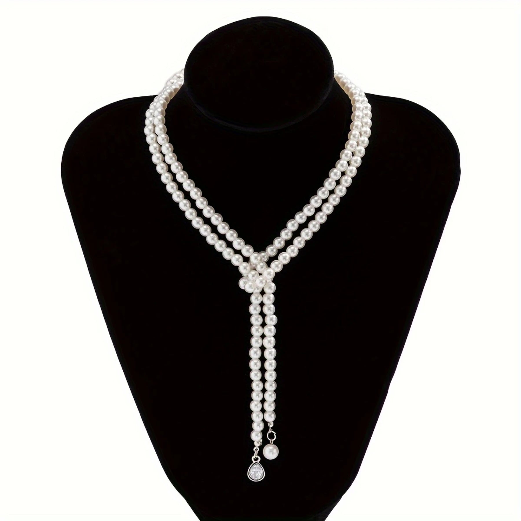Vintage Boho-Chic Faux Pearl Tassel Necklace with Water Drop Gemstone