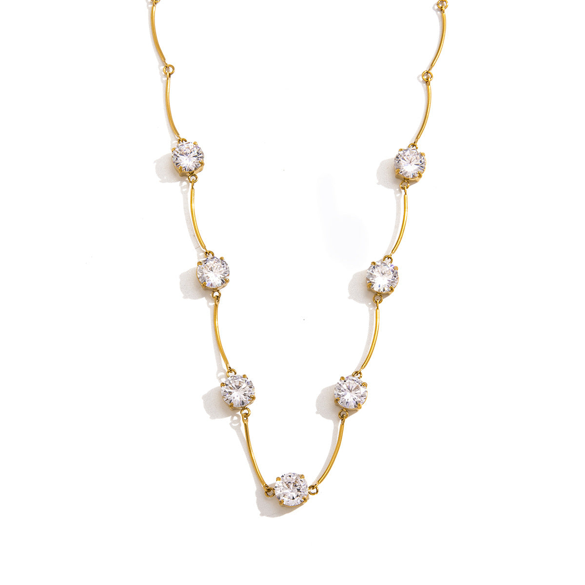 18K Gold Plated Lyra Floating Solitaire Round Zirconia Bar Chain Choker Necklace